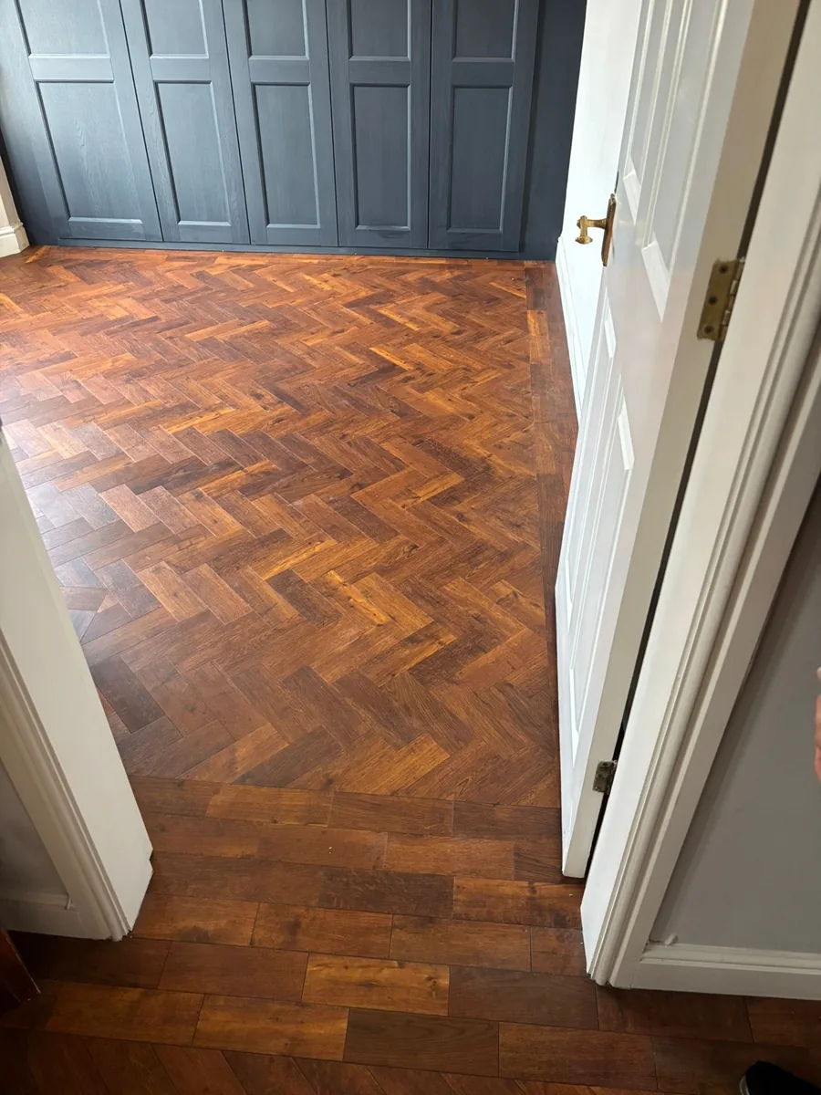 Herringbone flooring fitted by the Farrelly Carpets team